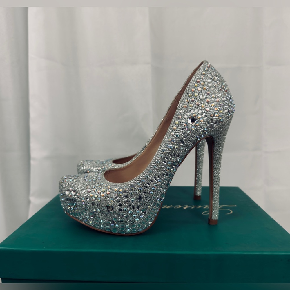 Lauren Lorraine Vanna 2 Silver Crystal Embellished Platform Stiletto Heels 6 NIB - Picture 3 of 9